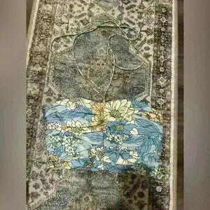 J crew blue and pink multi color floral crop top with tie around neck size S